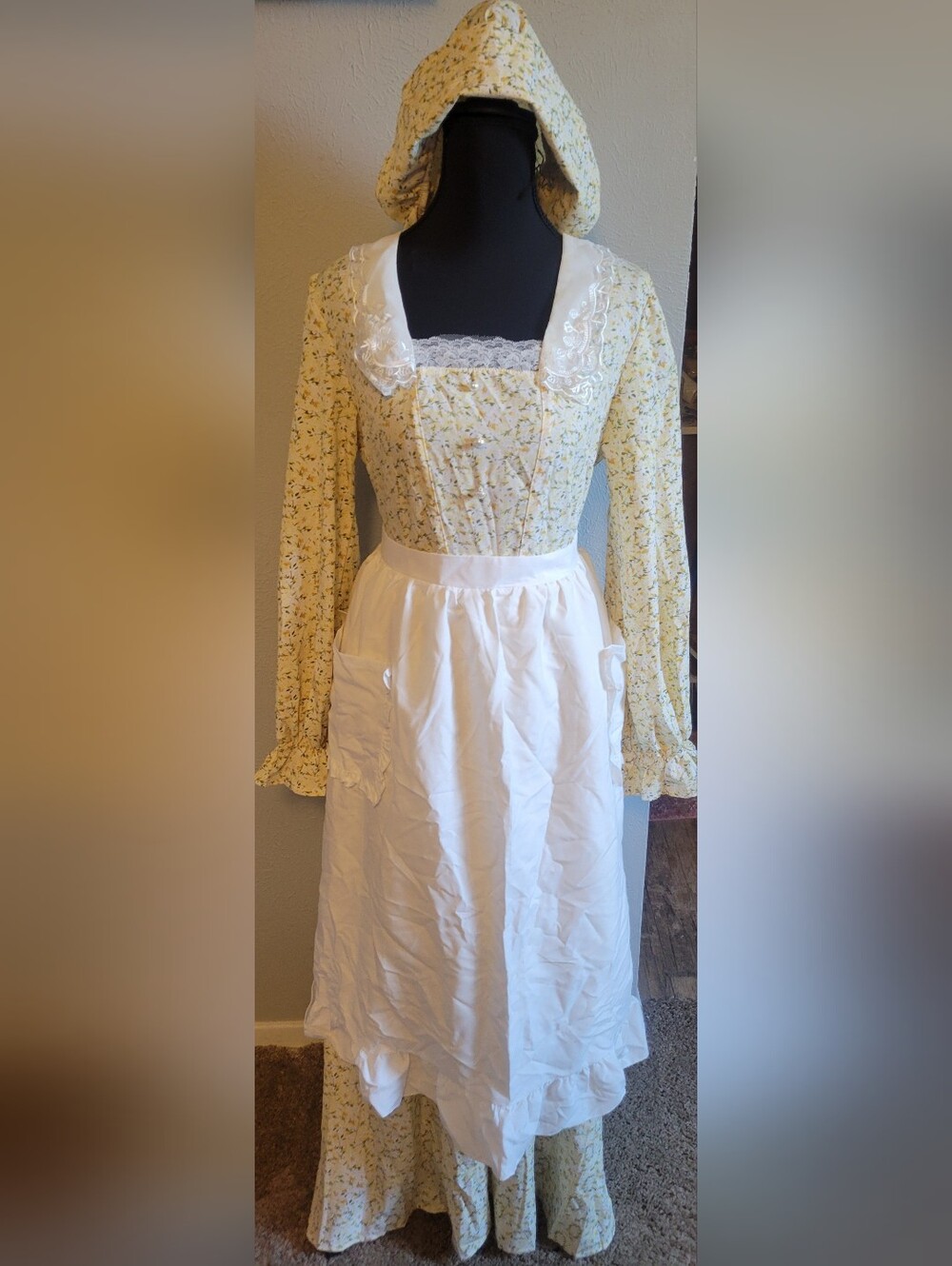 Yellow Floral Prairie Dress with White Apron